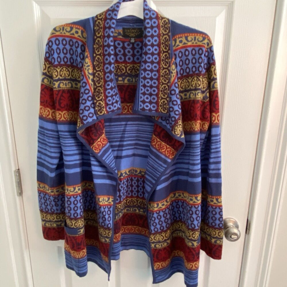 ICELANDIC DESIGN Knit Cardigan Wool Nordic Open Shawl Collar Sweater Size Small